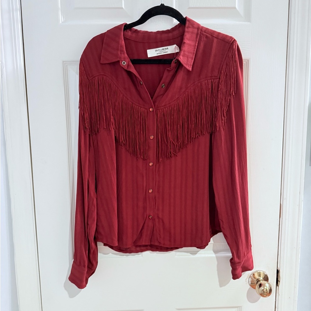 NWT Red Fringe Button-Up Western Shirt